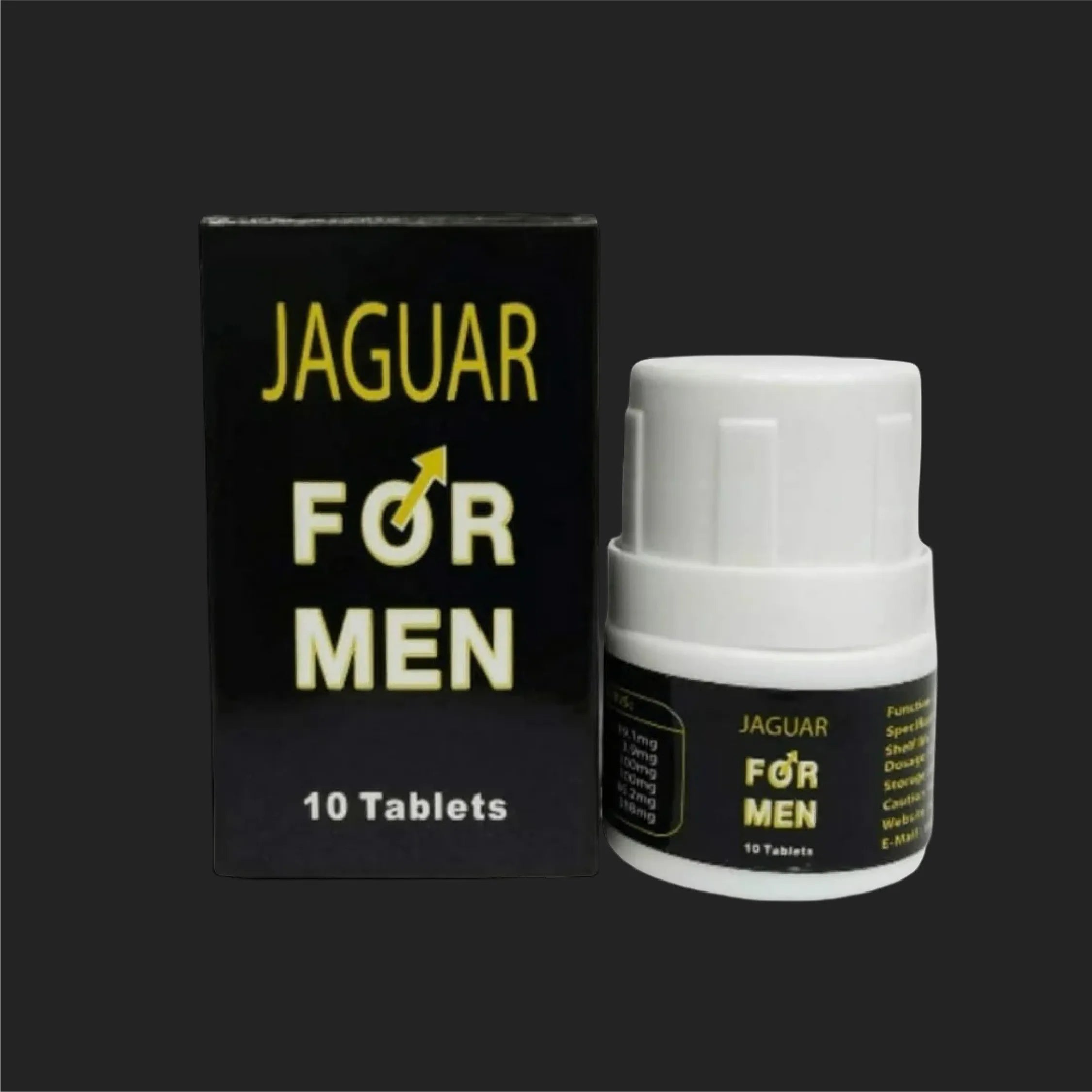 Jaguar for Men Sex Tablet packaging on a black background